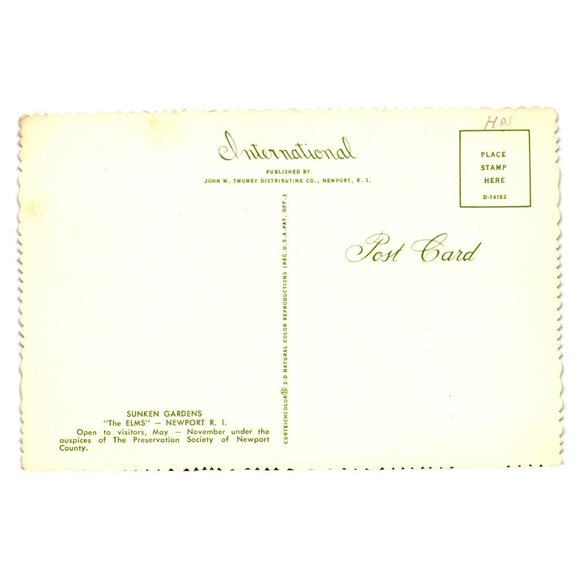 Vintage Postcard Sunken Gardens The Elms Newport Rhode Island Preservation - Picture 2 of 2